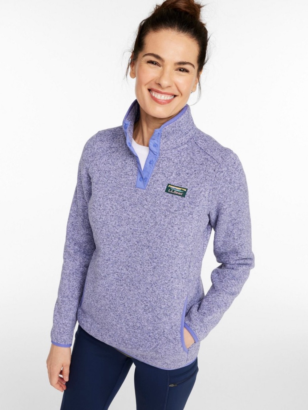 L.L. Bean Heathered Purple Snap-Front Sweater Fleece Pullover, Size L